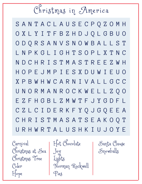 Christmas in America - Word Search - April 21