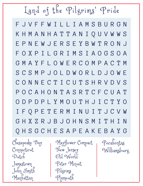 Land of the Pilgrims' Pride - Word Search - April 21